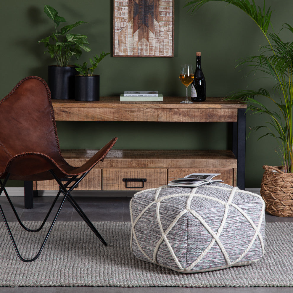 Kirkwood Cityscape 22" x 22" x 16" Gray and Ivory Pouf