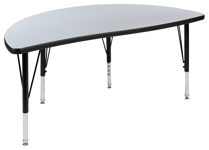 76" Oval Wave Activity Table Set with 14" Student Stack Chairs, Grey