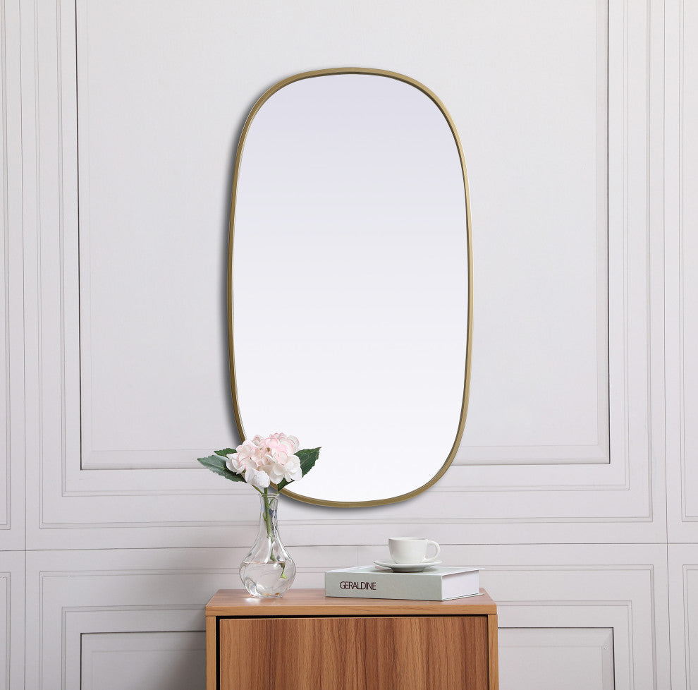 Metal Frame Oval Mirror 20X36 Inch, Brass
