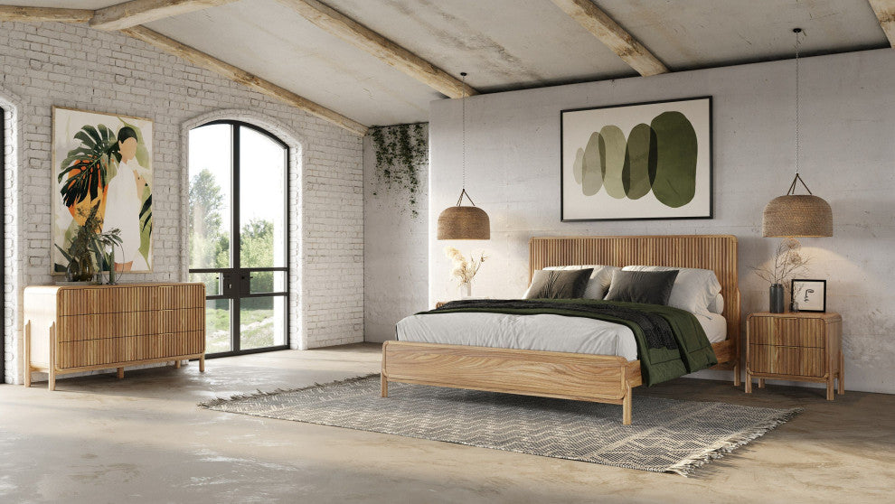 Modrest Mikala Modern Natural Oak Bed, Eastern King