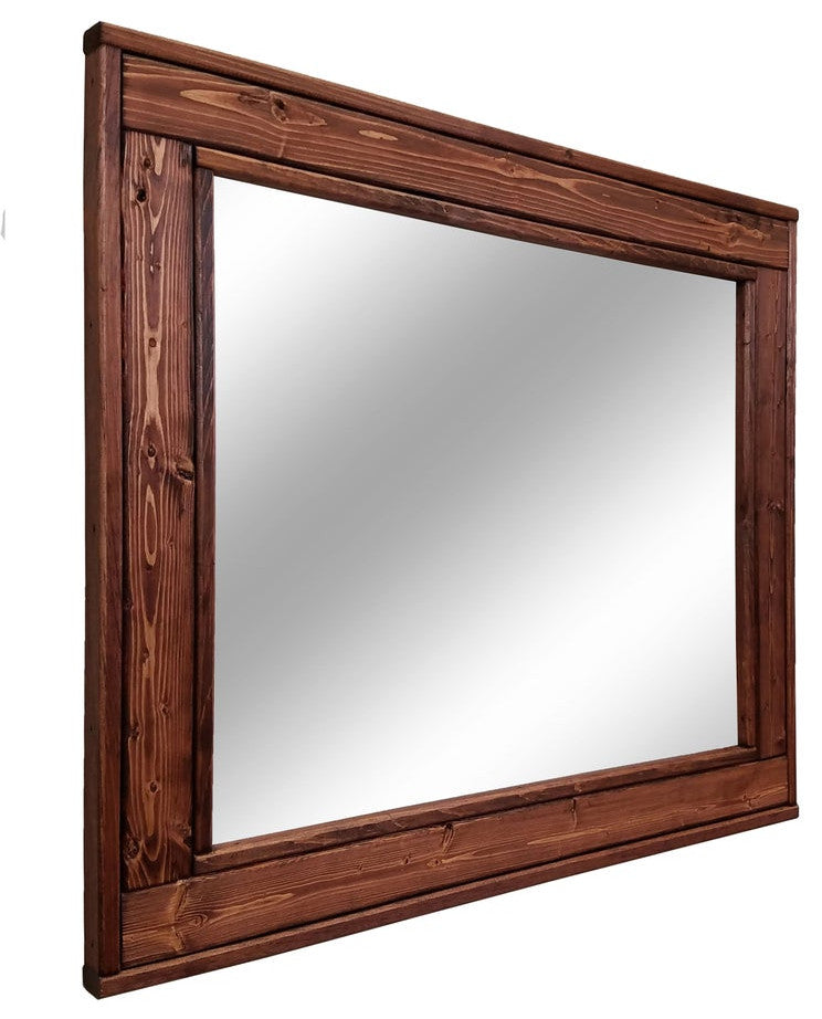 Herringbone Stained Vanity Mirror, Red Oak, 36"x30", Horizontal