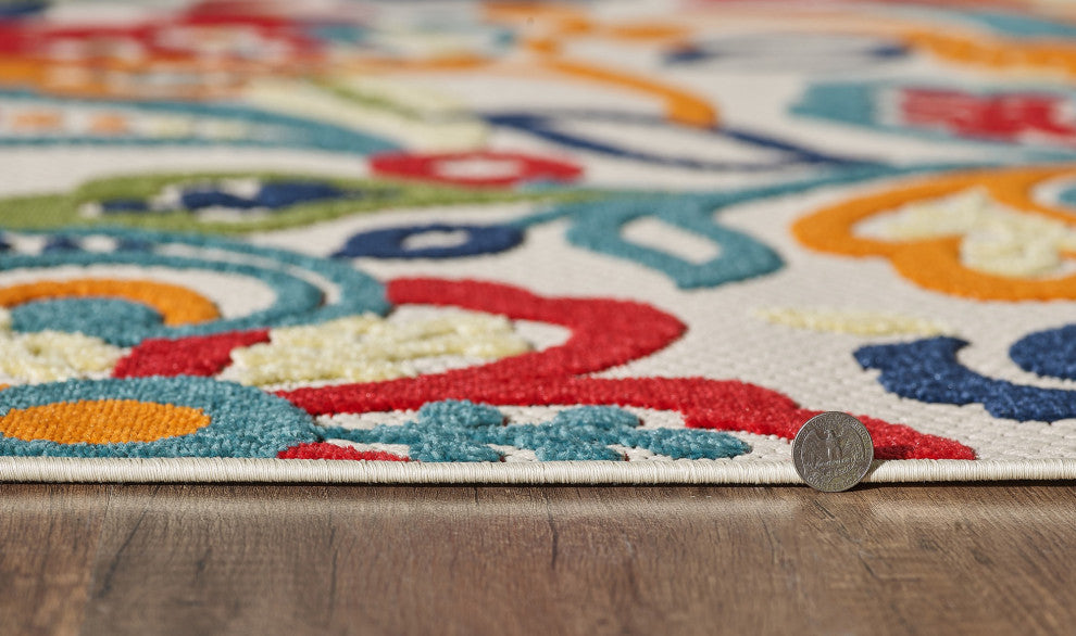 Calla Leila Indoor/Outdoor Area Rug, Ivory/Multi, 7'10 X 9'10