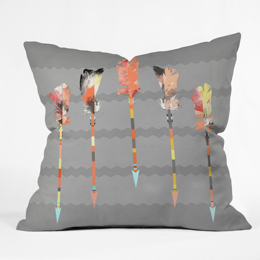 Deny Designs Iveta Abolina Gray Pastel Feathers Outdoor Throw Pillow