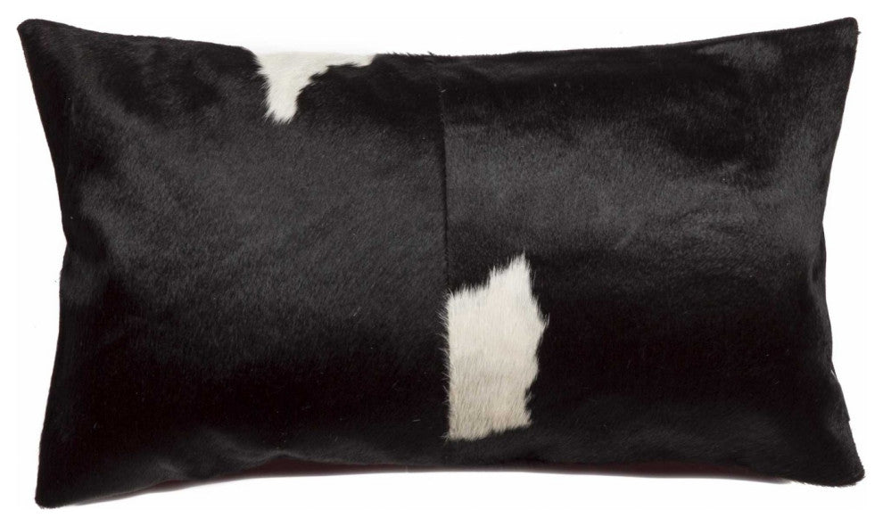 HomeRoots 12" x 20" x 5" Black and White Torino Kobe Cowhide Pillow