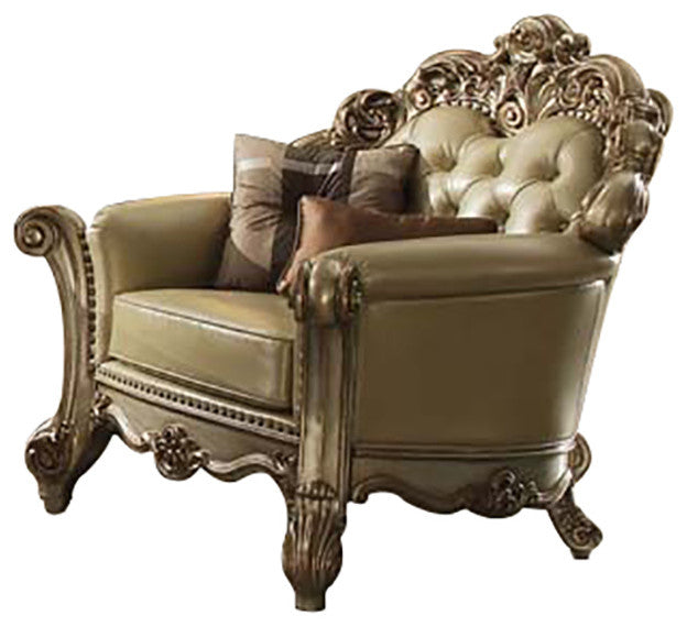 Acme Vendome Loveseat With 3 Pillows, Gold Patina