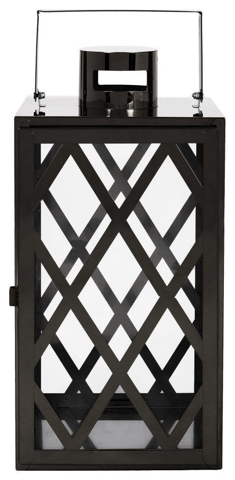 Cecil Outdoor 14" Modern Stainless Steel Lantern, Black