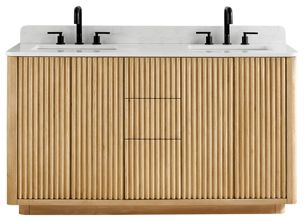 Clayton Bathroom Vanity, Washed Light Brown, 60", No Mirror