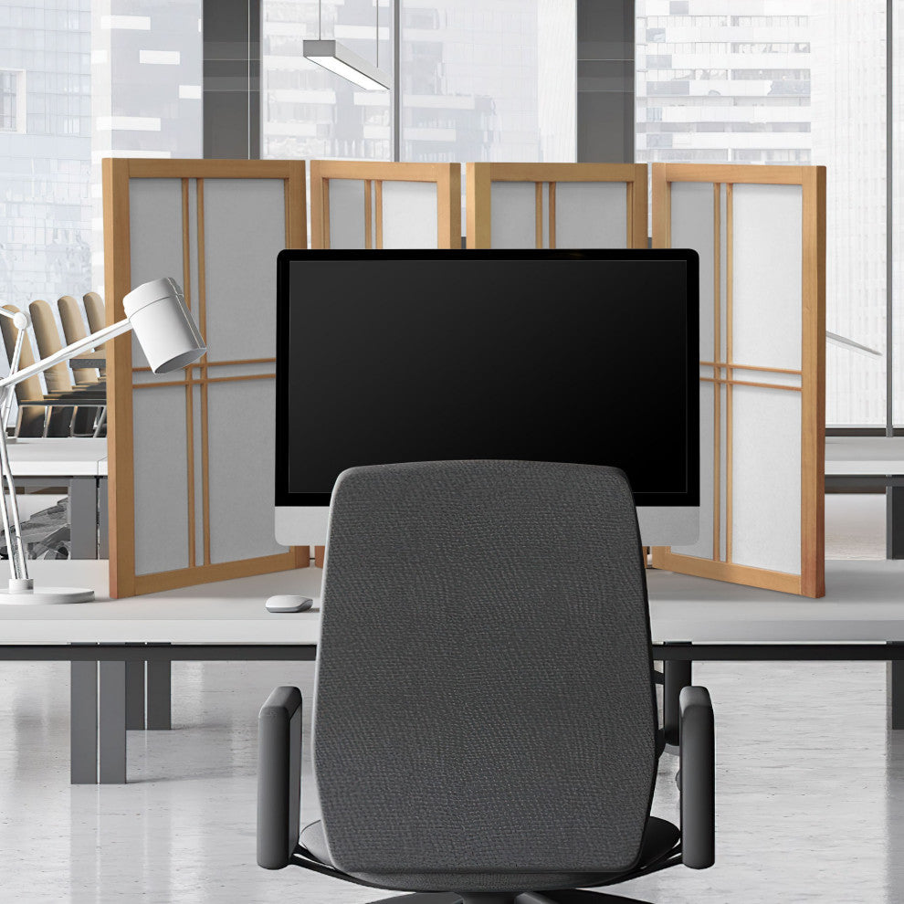 2' Tall Desktop Double Cross Shoji Screen, Natural, 4 Panels