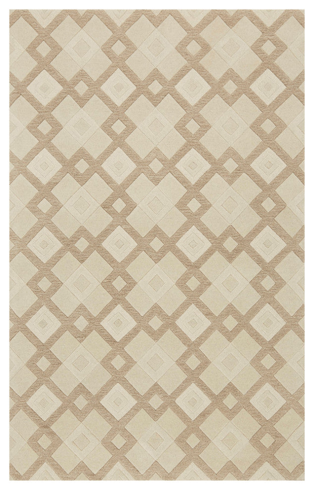 3' X 5' Ivory Geometric Diamonds Wool Area Rug