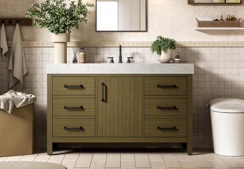 Home Living 54" Single Bathroom Vanity, Chestnut Brown