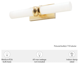 Lenlock Alturas Gold, Cased White Glass 2 Light Vanity Wall Light