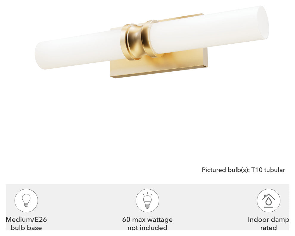Lenlock Alturas Gold, Cased White Glass 2 Light Vanity Wall Light