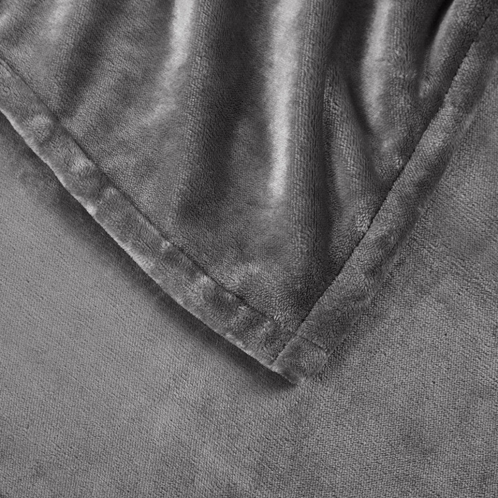 Serta Plush Heated Blanket, Dark Grey