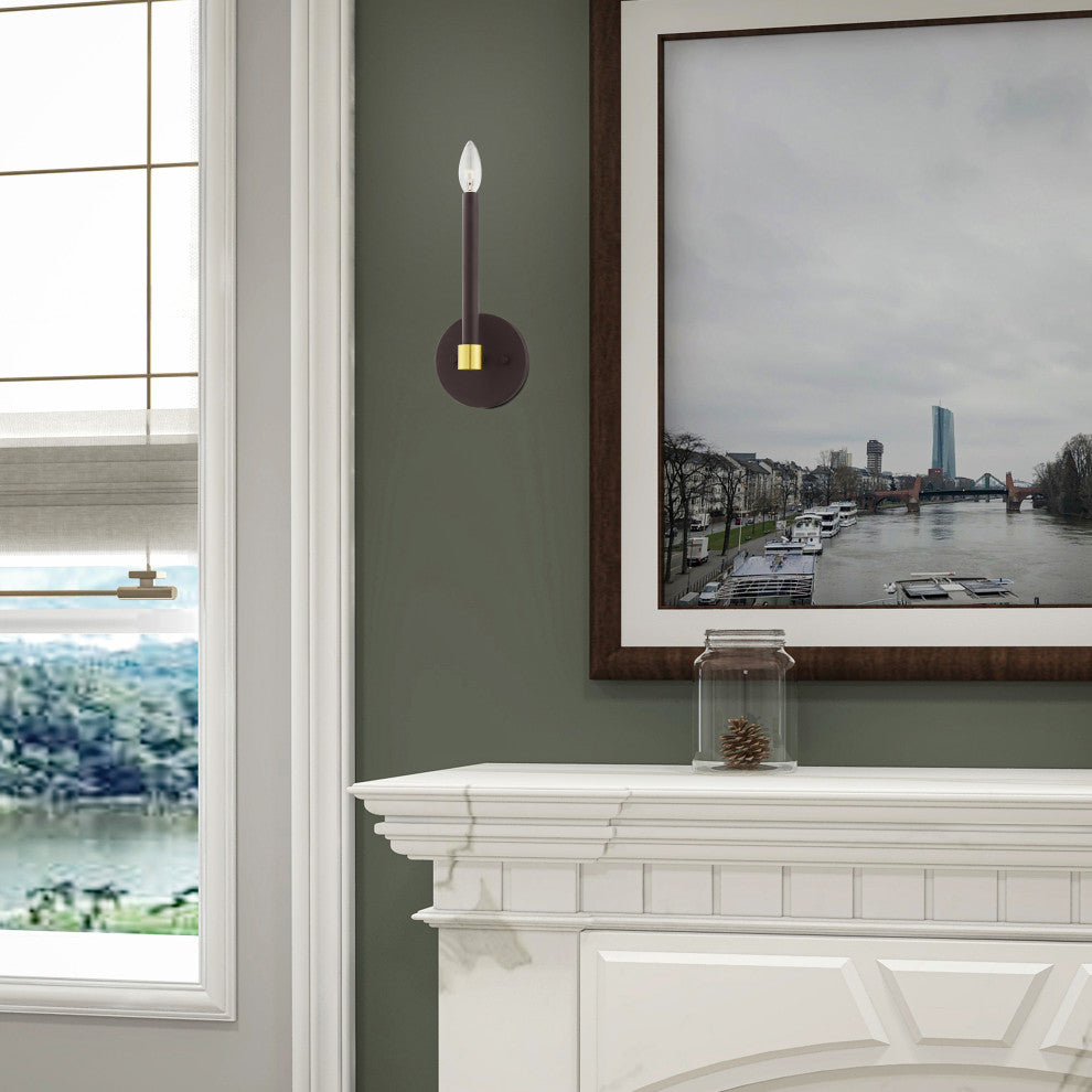 Livex Lighting Karlstad 1 Light Bronze, Satin Brass Accents ADA Single Sconce