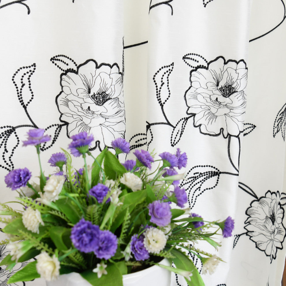 Magnolia Embroidery Curtains, 54x96" with Rod Pocket Tab Top