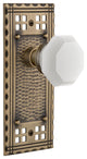 Craftsman Plate Double Dummy Waldorf White Milk Glass Knob, Antique Brass