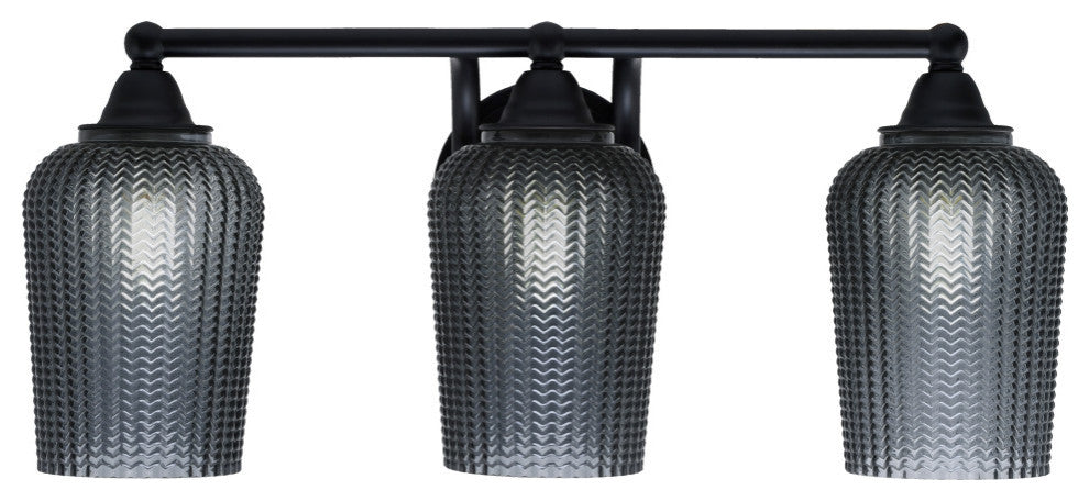 Paramount 3-Light Bath Bar, Matte Black, 5" Smoke Textured Glass