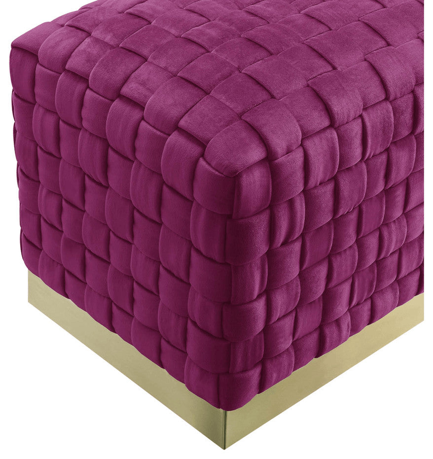 40" Fuchsia And Gold Upholstered Velvet Bench