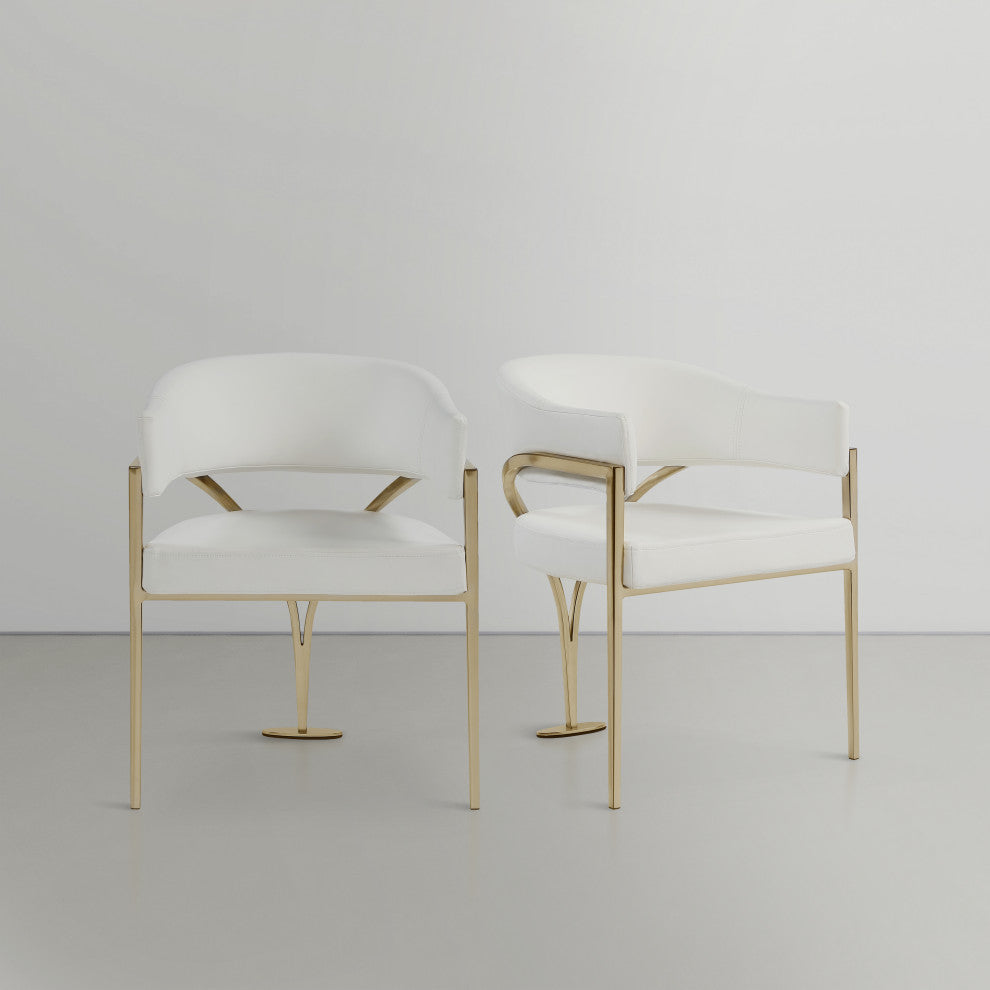 Madelyn Upholstered Dining Chair, Set of 2, Cream, Vegan Leather, Gold Finish