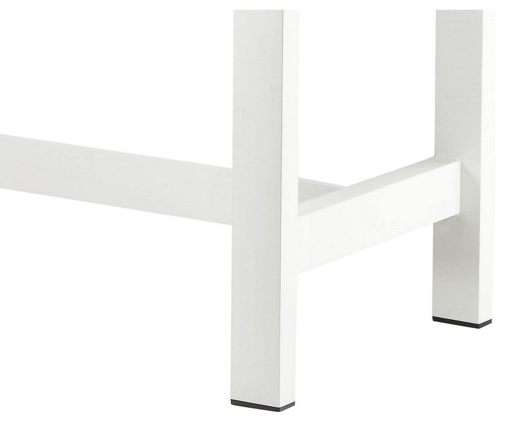 Benzara BM287806 Outdoor Bar Height Table, White Aluminum Frame, Plank Surface
