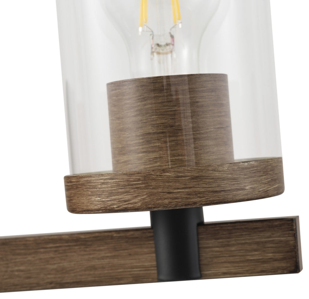 Farmhouse 3-Light Vanity Light Over Mirror With Clear Glass Shade, Brown