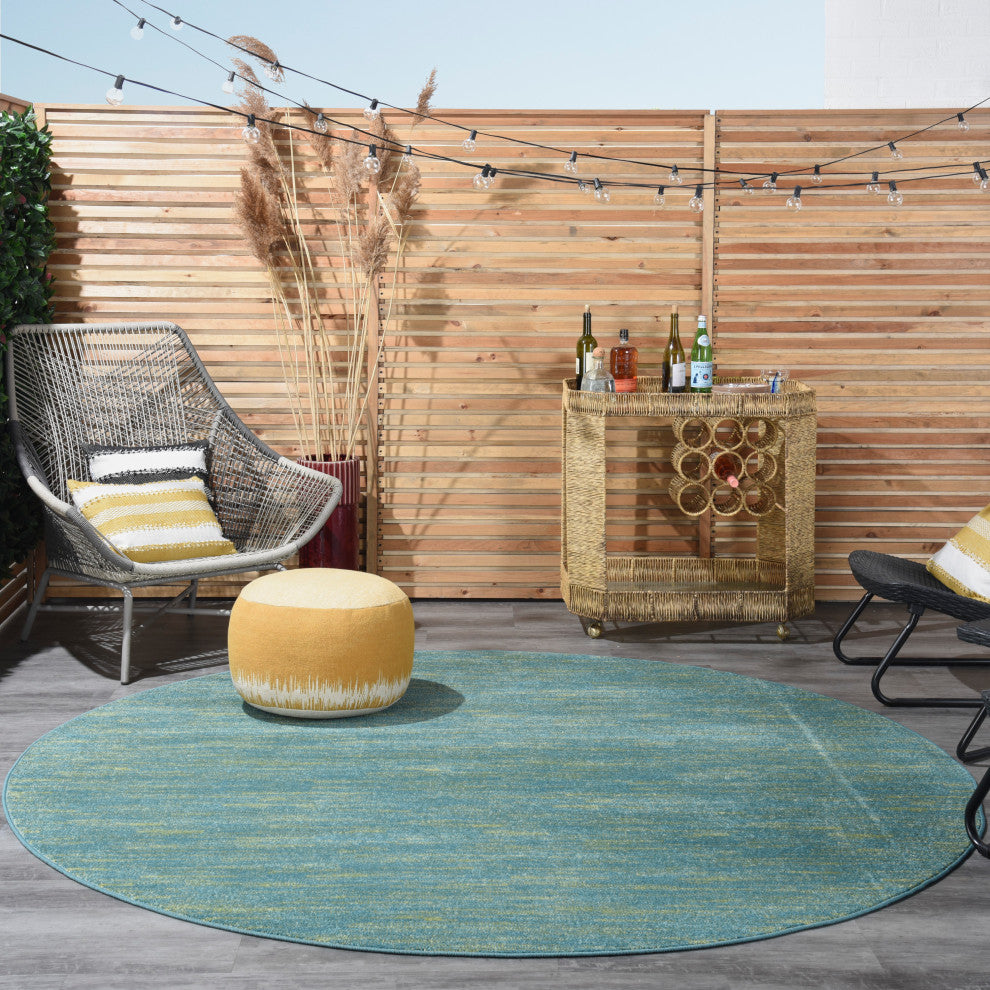 Nourison Essentials 8' x Round Blue Green Outdoor Area Rug
