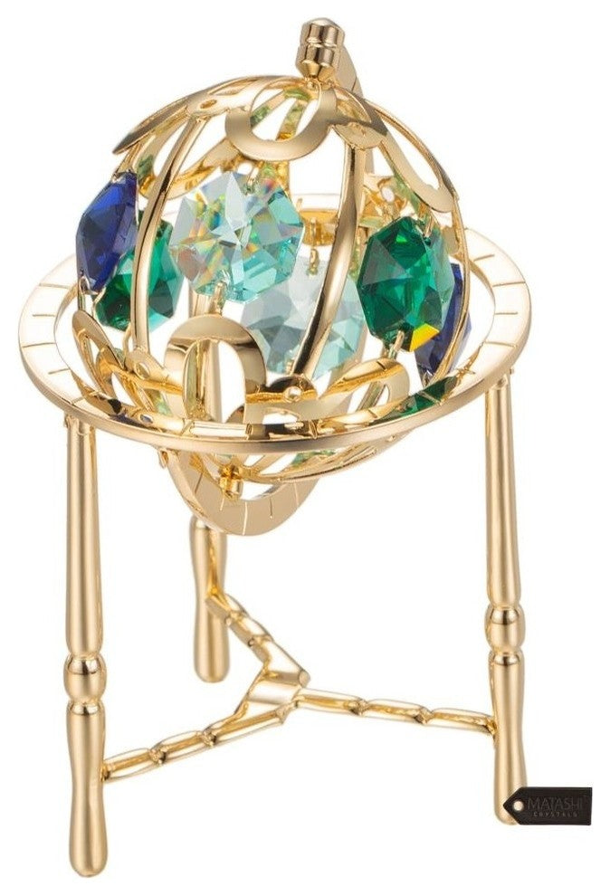 24K Gold Plated Crystal Studded Spinning Globe Ornament