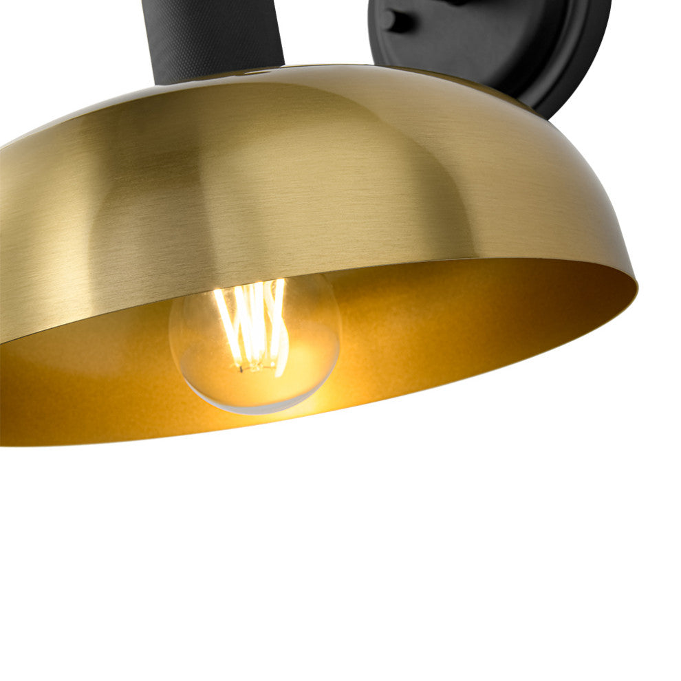 Industrial 1-Light Adjustable Black And Gold Dome Sconce