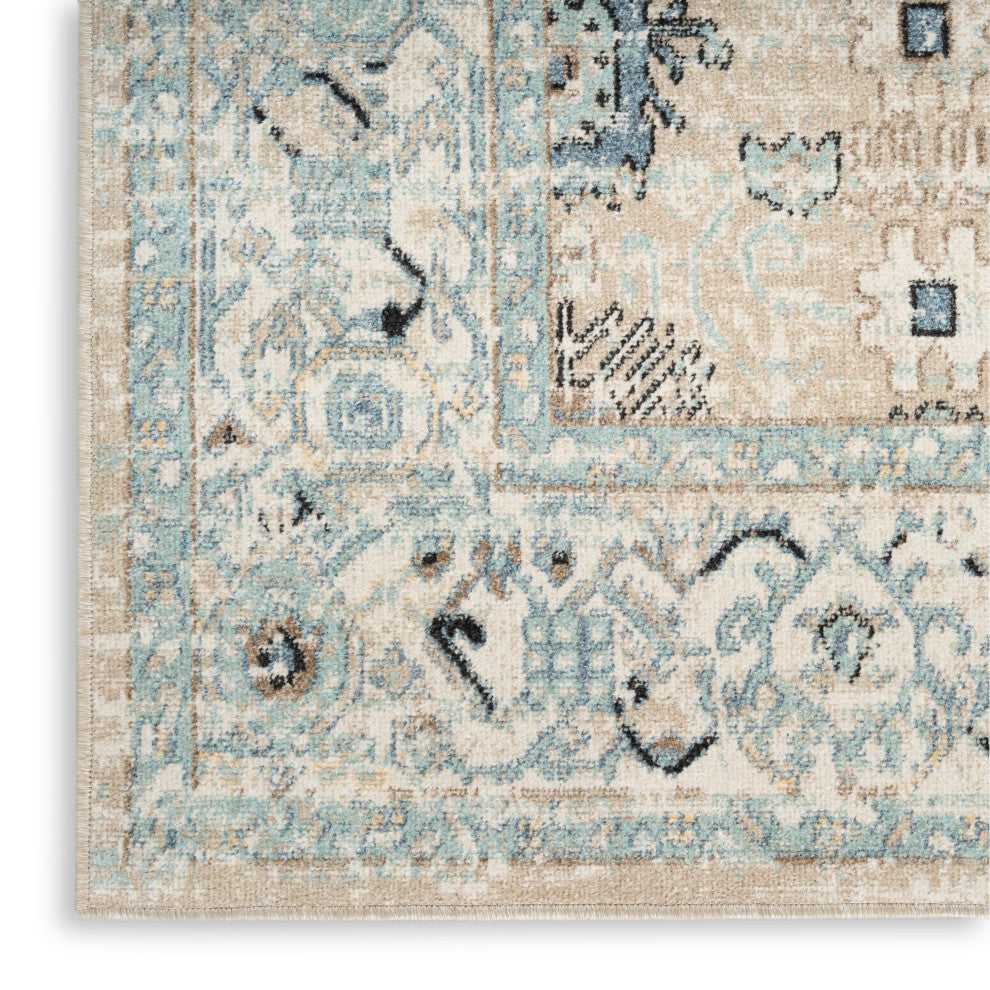 Nourison Washable Decor 2' x 6' Taupe Blue Vintage Indoor Rug