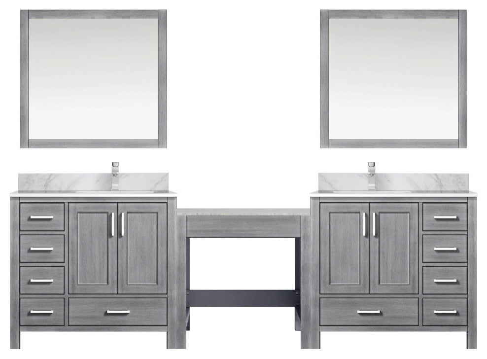 Lexora Coraline Double Vanity Distressed Gray 102 With Top, Faucet & Mirror