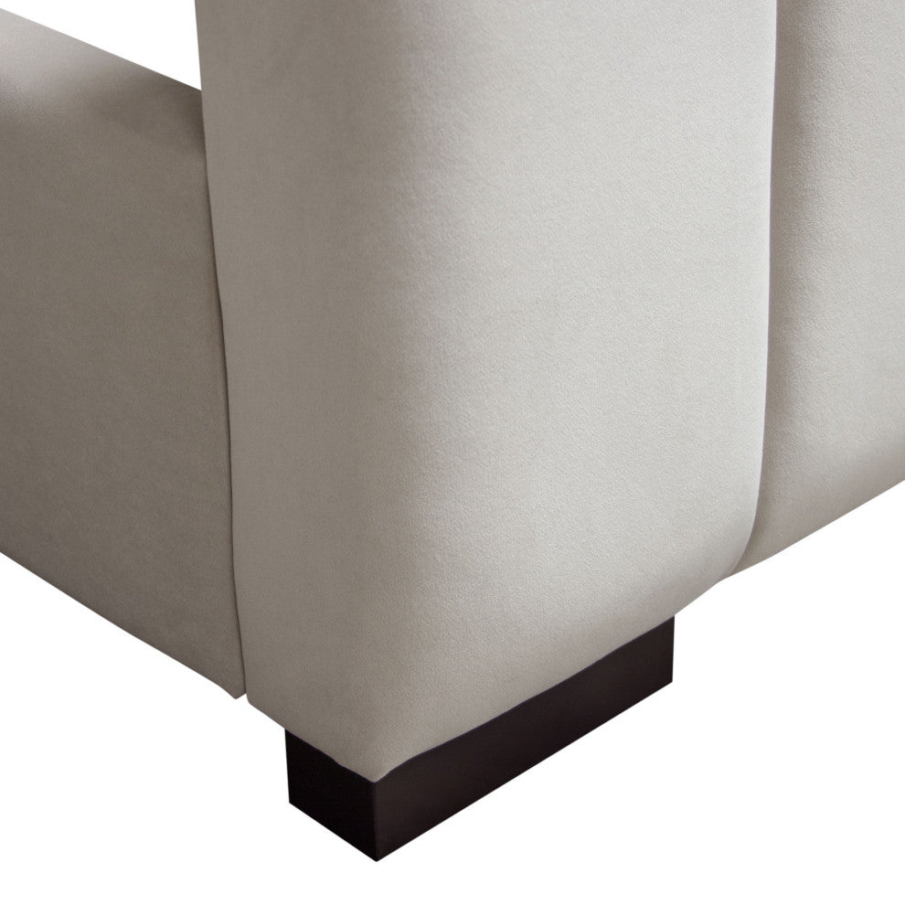 Venus Vertical Channel Tufted Queen Bed in Light Grey Velvet