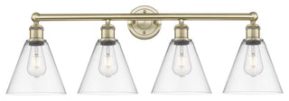 Berkshire 4-Light 35" Bath Vanity Light, Antique Brass Finish, Clear Shade