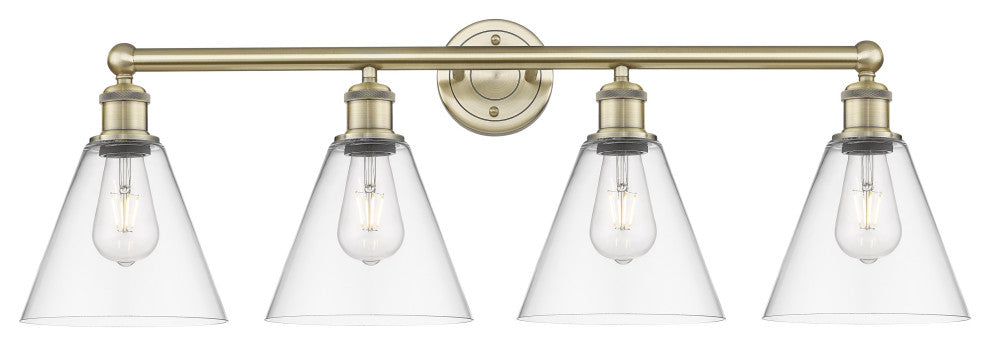 Berkshire 4-Light 35" Bath Vanity Light, Antique Brass Finish, Clear Shade