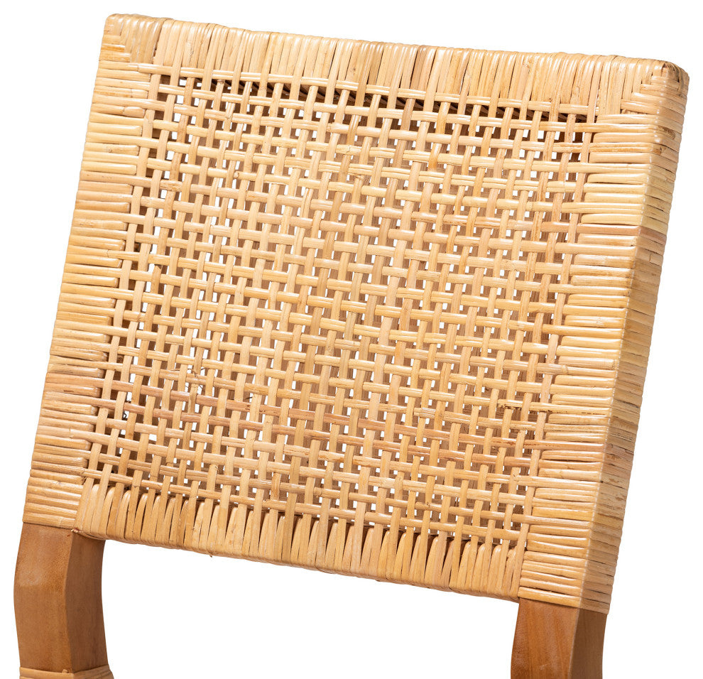 Lesia Bohemian Natural Brown Rattan, Walnut Brown Finish Wood Dining Chair Set