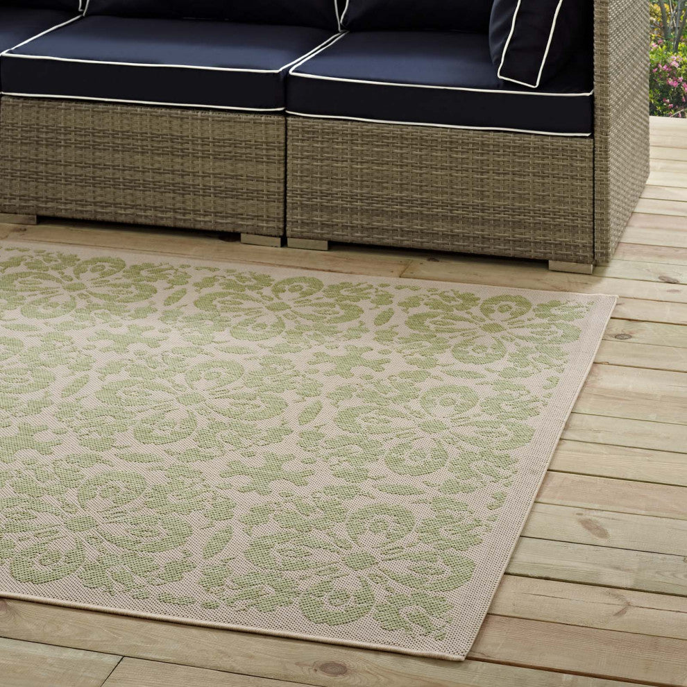 Vintage Area Rug Floor Carpet, Indoor Outdoor, Rectangular, 9x12, Green Beige