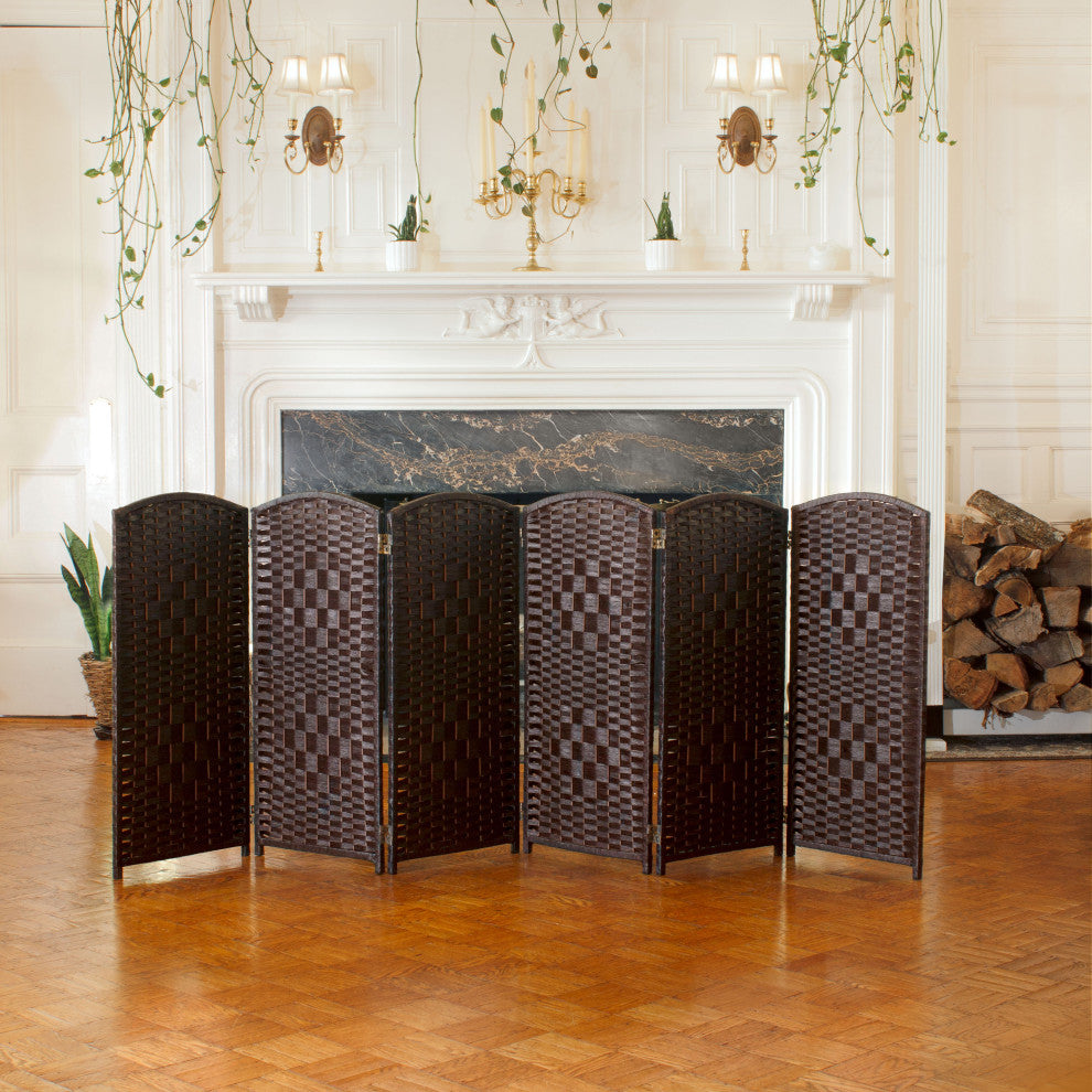 3 ft. Short Diamond Weave Fiber Room Divider Dark Mocha 6 Panel