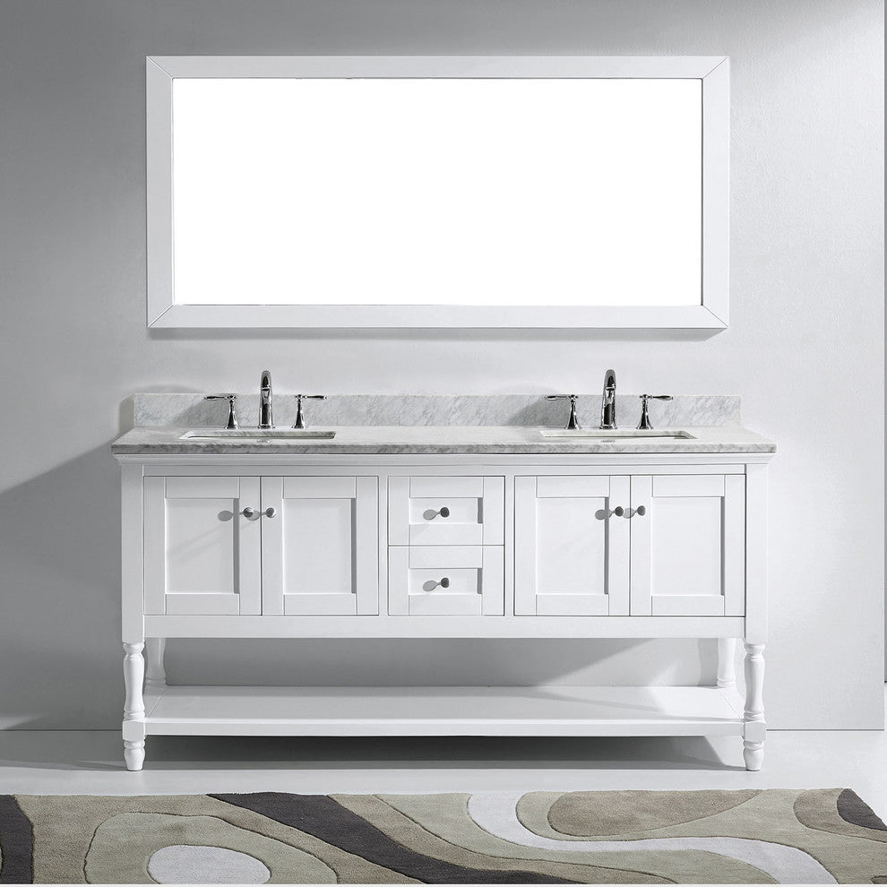 Virtu Julianna 72" Double Bathroom Vanity, White With Marble Top, With Mirror
