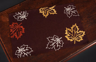 Rustic Autumn Embroidered Fall Placemats, Coffee, 14"x20", Set of 4