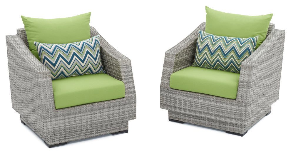 Cannes 5 Piece Sunbrella Outdoor Patio Fire Chat Set, Green
