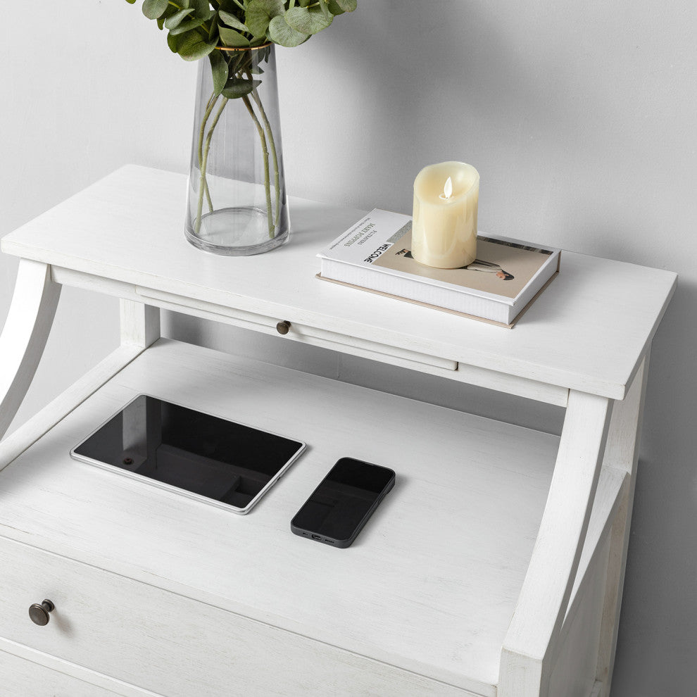 Drawer Nightstand With Built-In Outlets, Set of 2, White