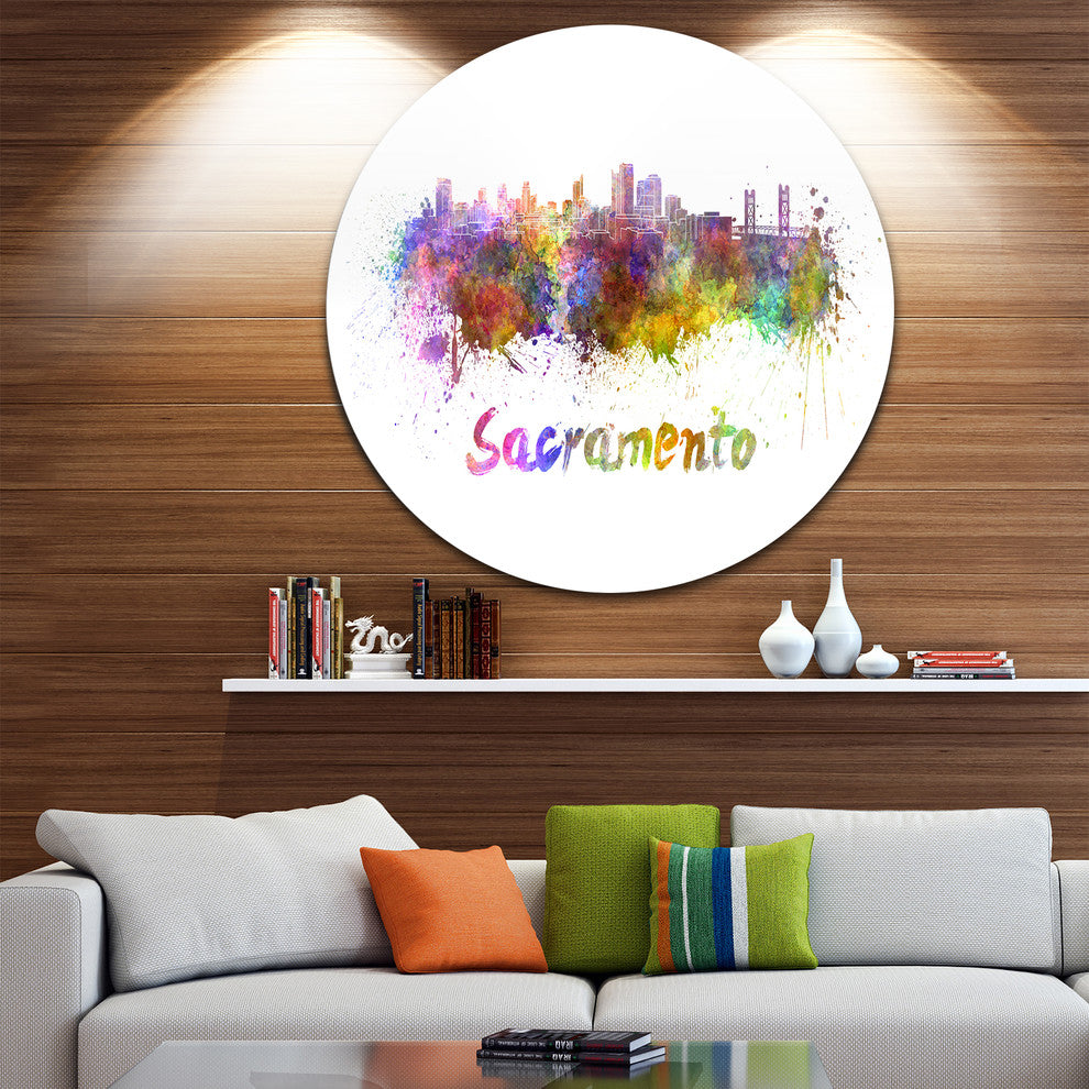 Sacramento Skyline, Cityscape Disc Metal Artwork, 36"