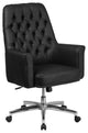 Mid-Back Traditional Tufted White Leather Executive Swivel Chair With Arms