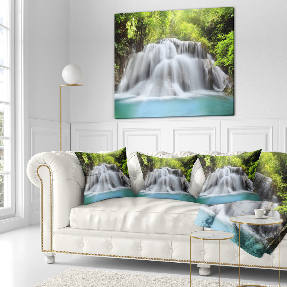 White Huai Mae Kamin Waterfall Abstract Throw Pillow, 16"x16"