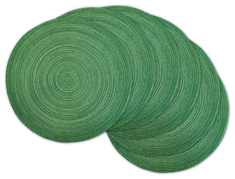 DII Variegated Green Lurex Round Polypropylene Woven Placemat (Set of 6)