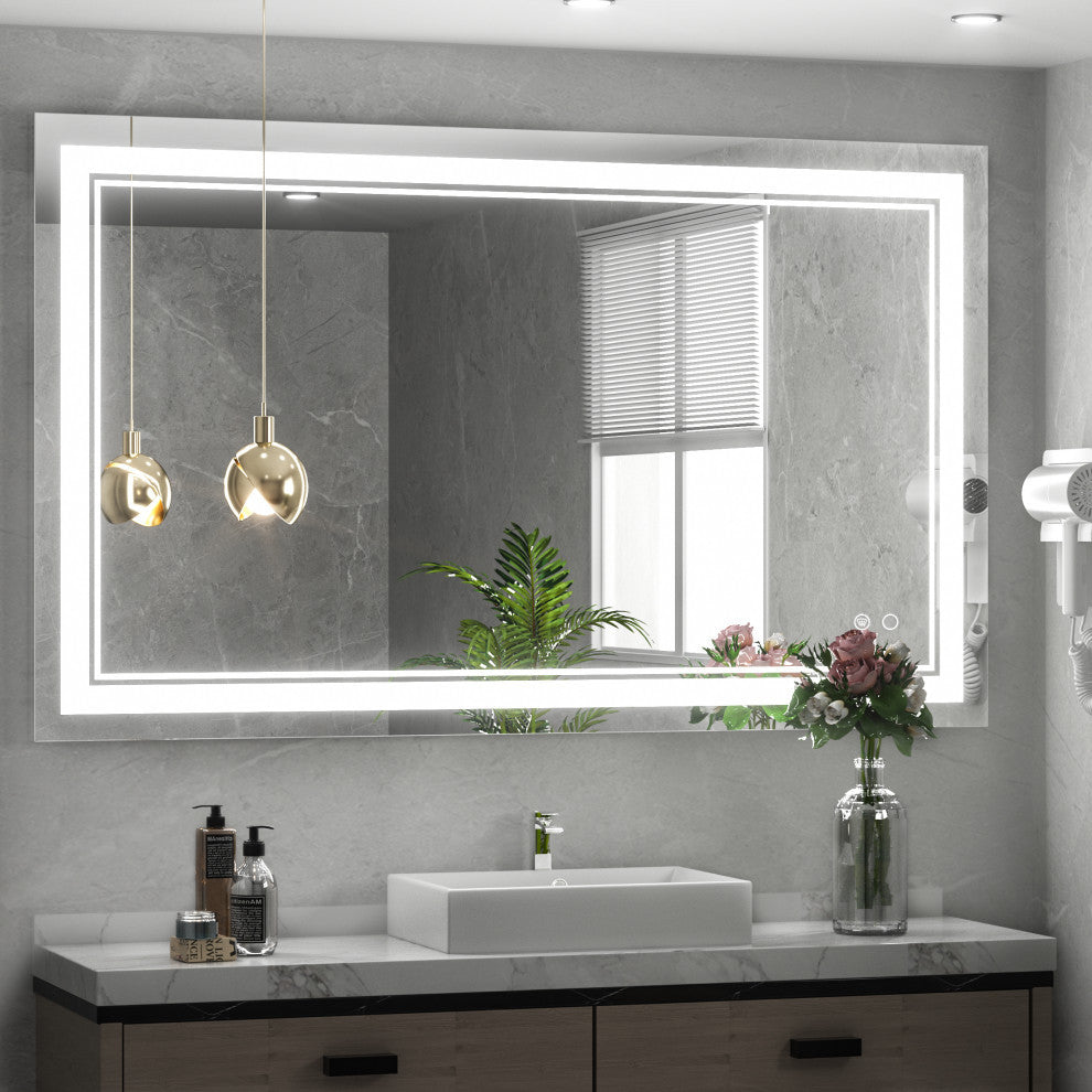 3-Colors LED Bathroom Mirror, Anti-Fog Memory Dimmable, Sliver, 40"x24"