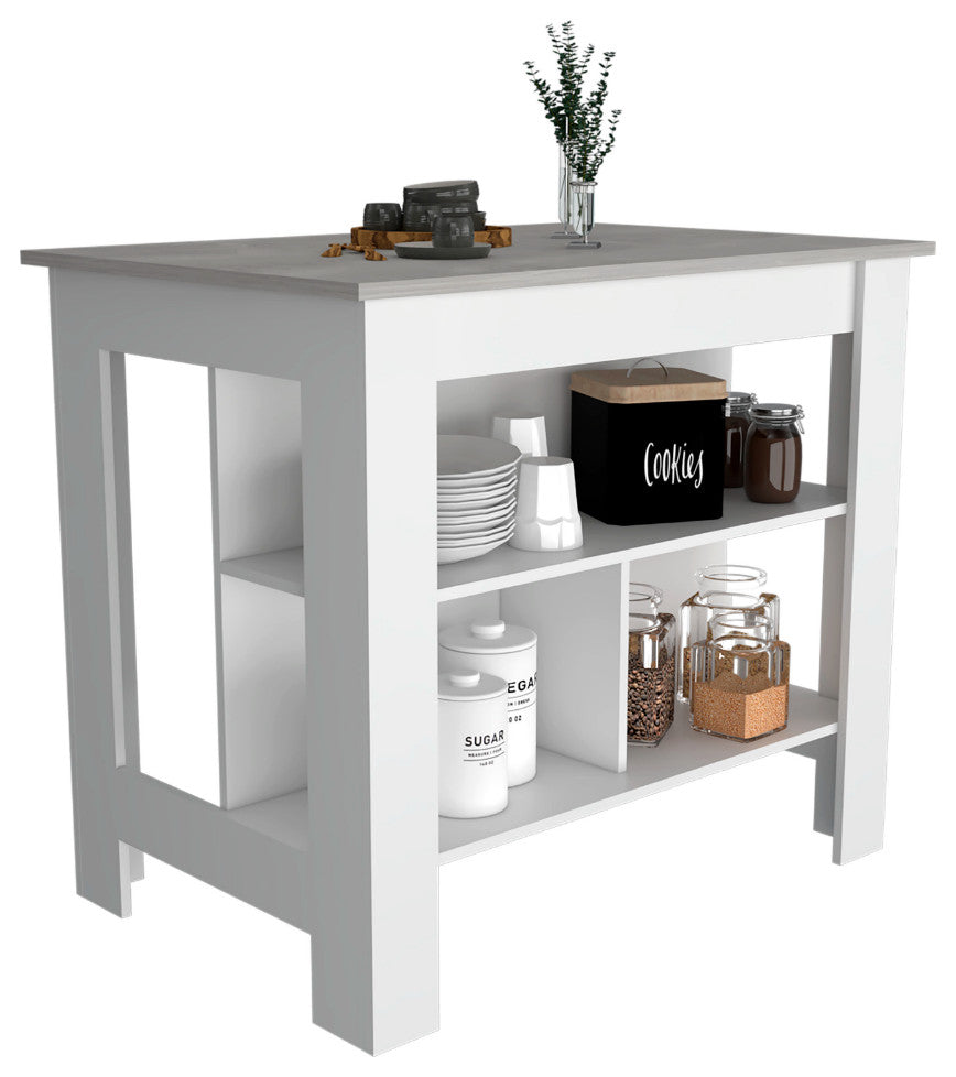 Kitchen Island Dozza, Kitchen, White / Ibiza Marble Color Finish