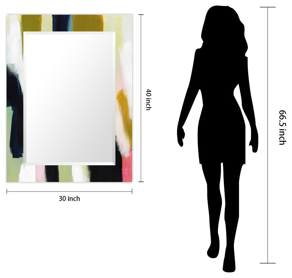 "Sunder" Beveled Mirror on Printed Abstarct Tempered Art Glass, 40x30"