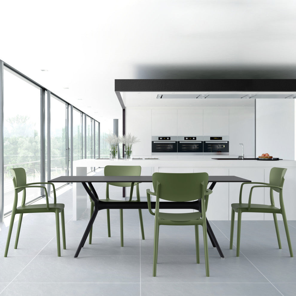 Lisa Outdoor Dining Arm Chair, Set of 2, Olive Green