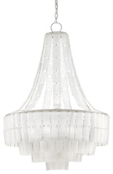 Vintner 7 Light Chandelier, Contemporary Silver Leaf and Opaque White