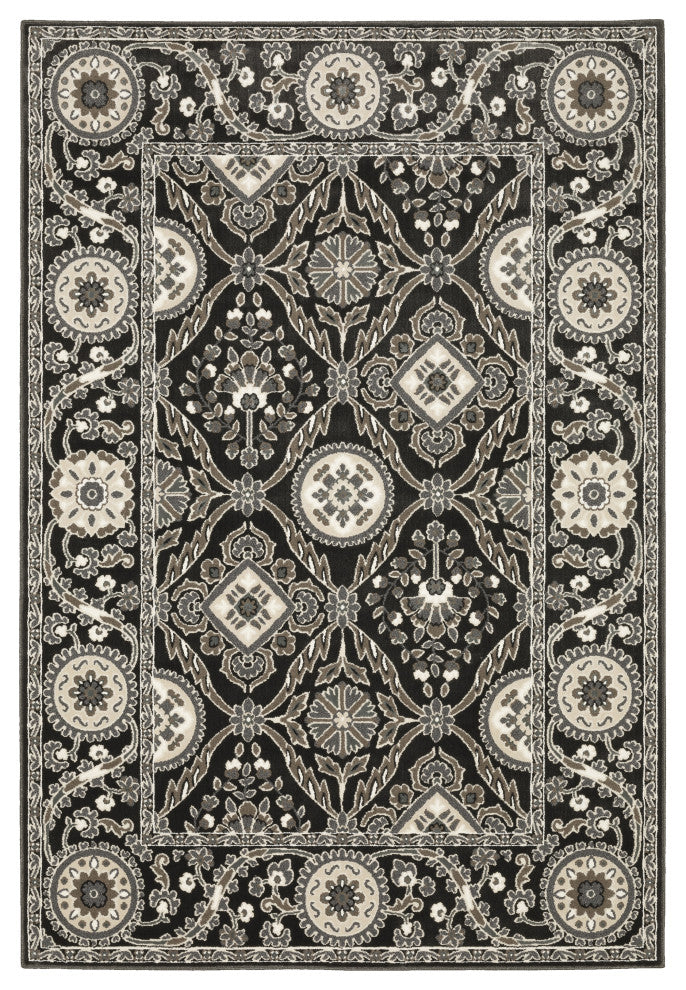 Oriental Weavers Raylan RAY05 Trefoil Rug, Black, 6'7"x9'6"